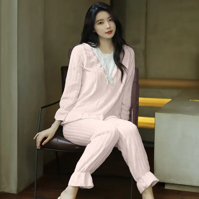 水中花 长袖加绒保暖甜美可爱 家居套装  女款  粉色蓝色
