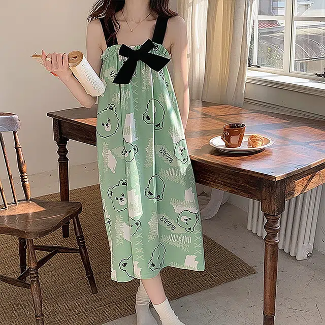 水中花 可外穿法式薄款宽松吊带睡裙 女款 绿色