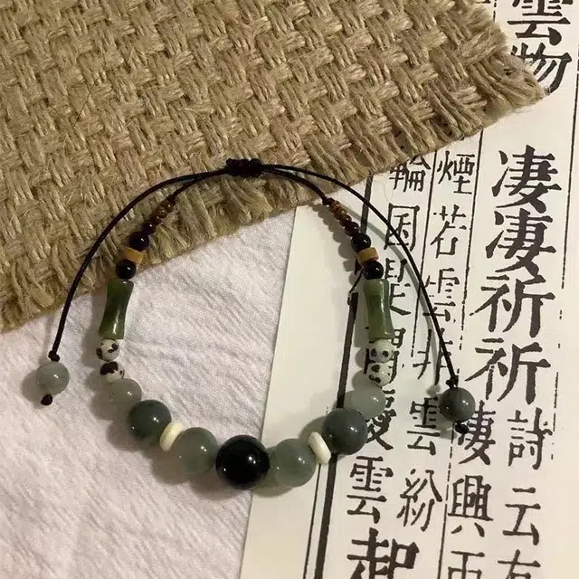 金瑞邦 新中式国潮 空墨清茶编织手绳 清冷优雅 复古国风小众设计 琉璃 玉石手链 女款