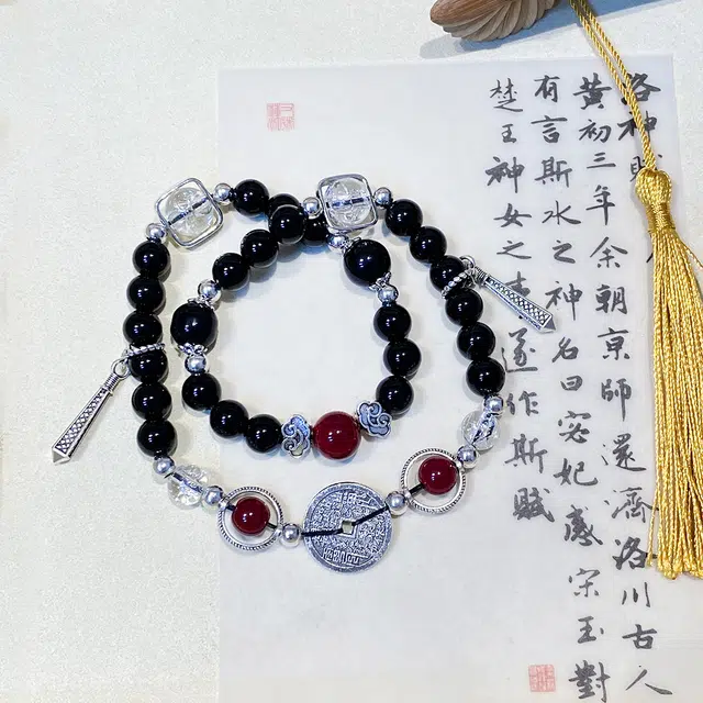 金瑞邦 祥云 新中式国潮 简单百搭 叠戴 小众设计 复古国风转运来财 高级感 黑檀 手串 男女同款情侣款