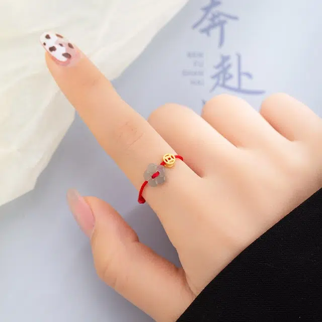 金瑞邦 新中式 有钱花编织钱币 国潮复古 中国风 轻奢小众设计 琉璃 玉石戒指 男女同款情侣款
