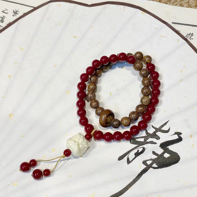 金瑞邦 醒狮 黑红款 简单百搭 显白 高档轻奢 小众设计 文玩 新中式国潮 国风 步步高升 平步青云#好运 鸡翅木 手串 男女同款情侣款