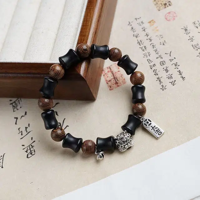金瑞邦 竹节 醒狮 文玩 新中式国潮 简单百搭 显白气质 小众设计 步步高升 平步青云 精准桃花 黑檀 木作手串 男女同款情侣款
