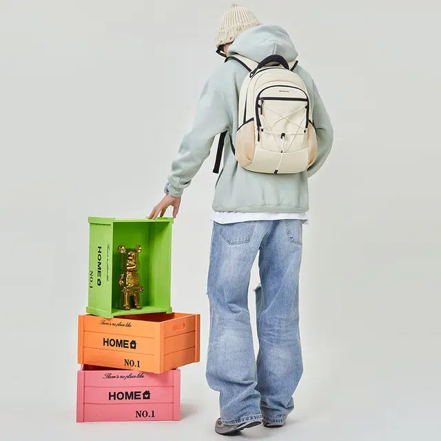 波斯丹顿 日系大容量简约 织物 背包双肩包 常规 男女同款情侣款 米黄