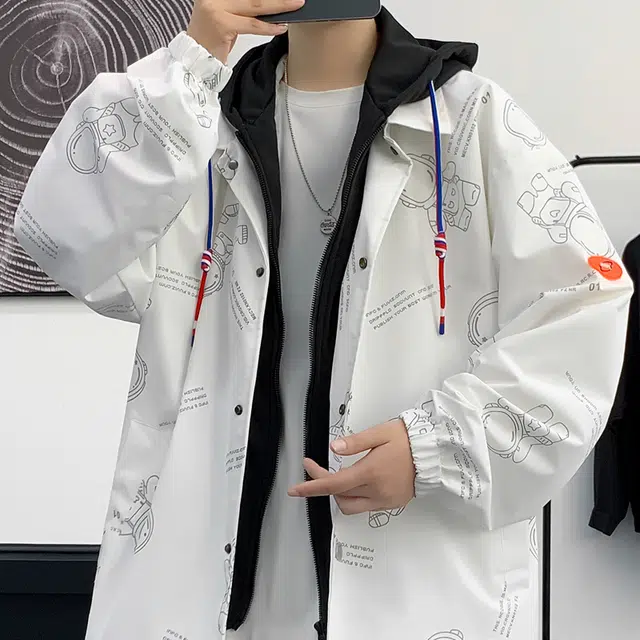 桴生 潮牌假两件连帽休闲棒球服夹克 男女同款