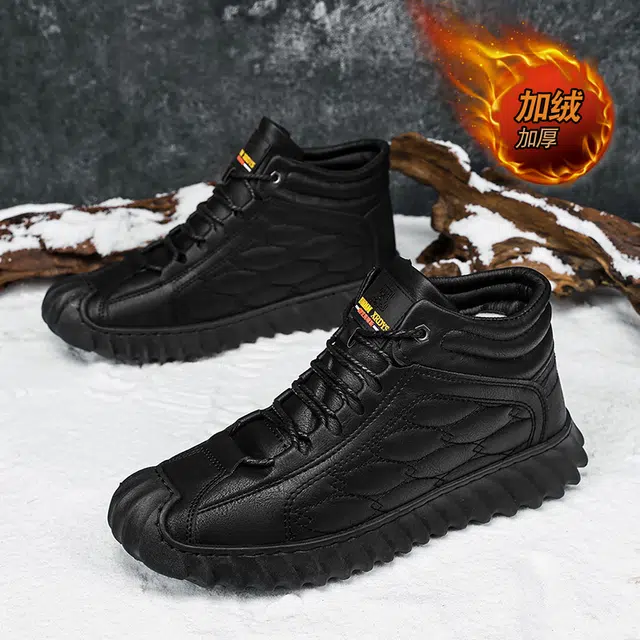 阿邦哥 二层牛皮 保暖 时尚舒适百搭 短筒 雪地靴 男款