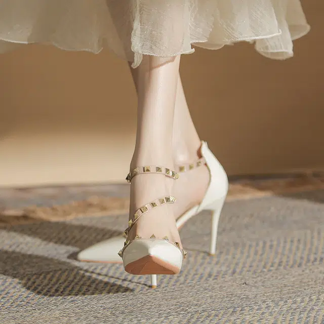 敦奴 牛皮 铆钉百搭性感时尚 细跟 高跟鞋 女