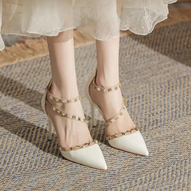 敦奴 牛皮 铆钉百搭性感时尚 细跟 高跟鞋 女