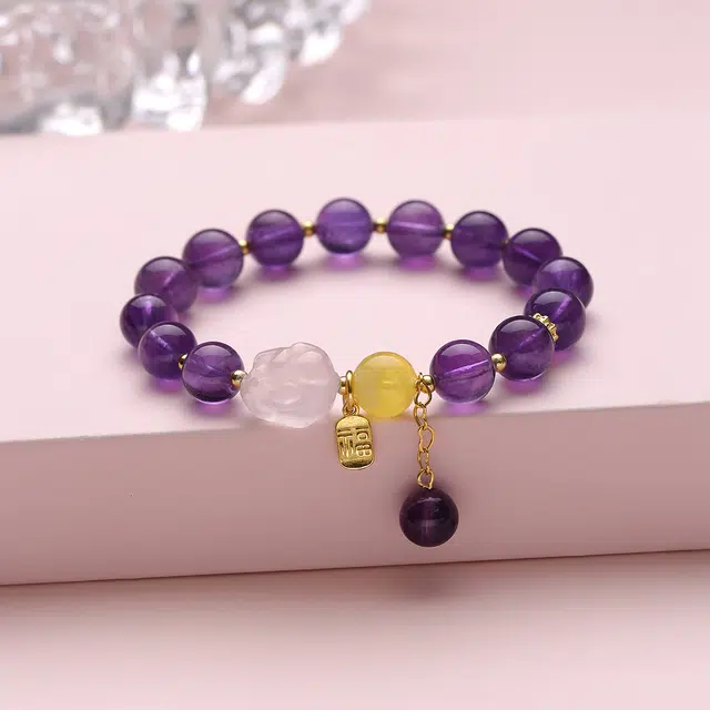盈满堂 设计感时尚 粉兔福牌 水晶 手串 女款