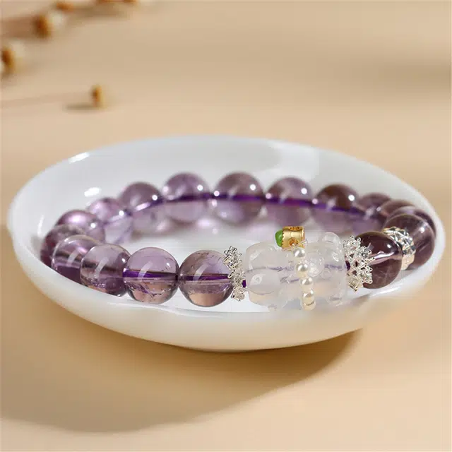 盈满堂 浪漫梦幻紫小熊清透紫色 水晶 手串 女款