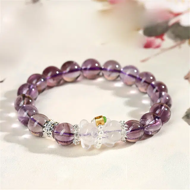 盈满堂 浪漫梦幻紫小熊清透紫色 水晶 手串 女款