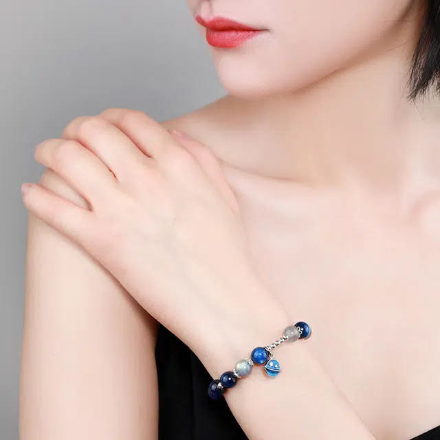 盈满堂 梦幻星球蓝晶石 灰月光单圈 小众设计款时尚 水晶 手串 女款
