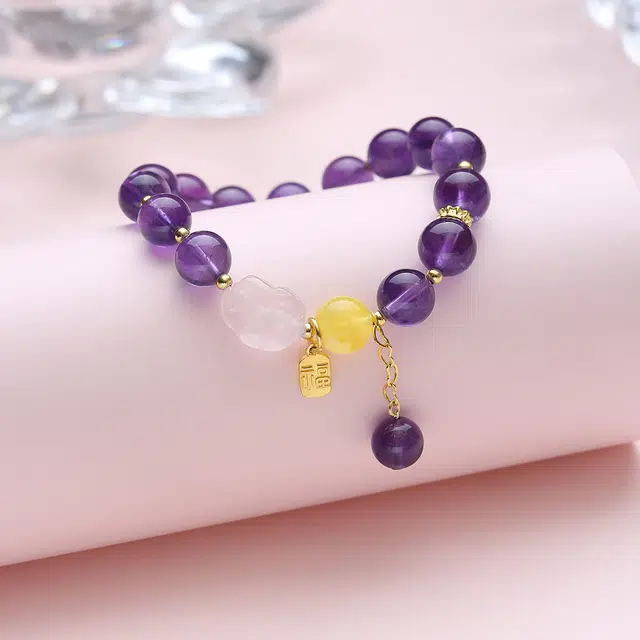 盈满堂 设计感时尚 粉兔福牌 水晶 手串 女款