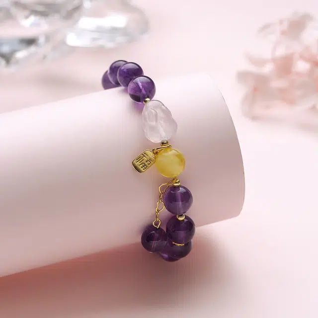 盈满堂 设计感时尚 粉兔福牌 水晶 手串 女款