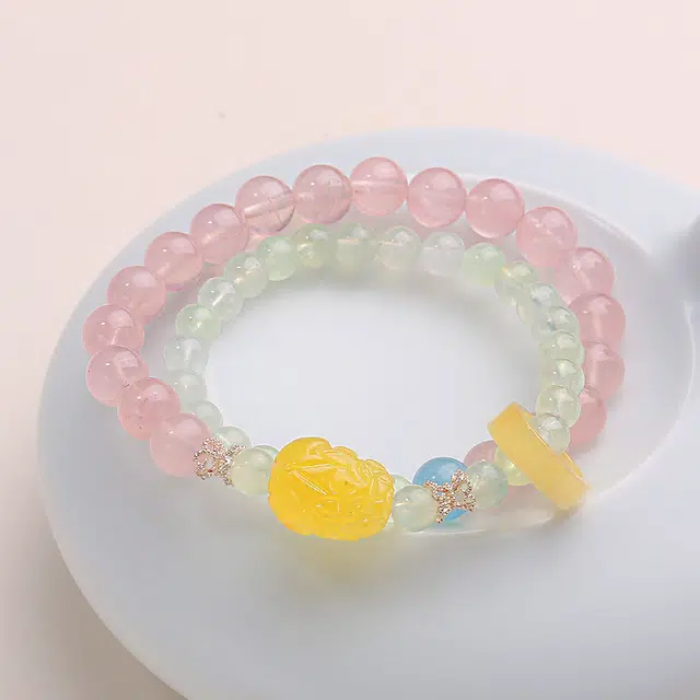 盈满堂 葡萄石马粉双层貔貅跑环设计感甜美 水晶 手串 女款