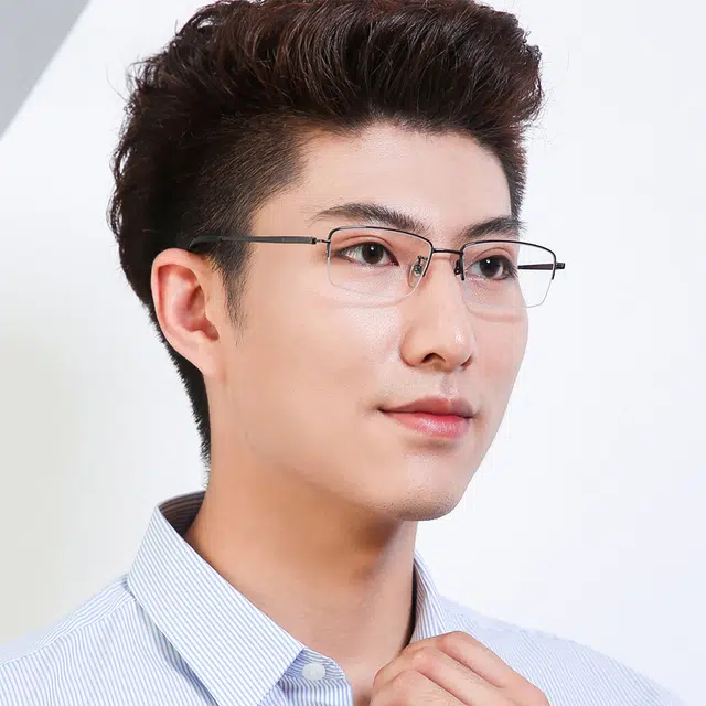 【联系客服可配度数】 康视顿 半框 超轻钛材商务眼镜框配近视眼镜成品 纯钛 方形 光学镜架 男款