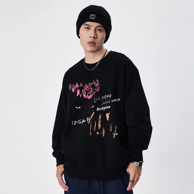 摇滚计划 美式印花说唱脏辫男孩圆领卫衣 男女同款