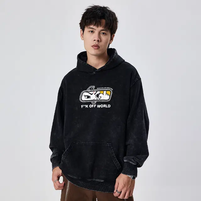 摇滚计划 中指哪吒美式潮流街头休闲宽松连帽卫衣 男女同款