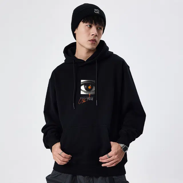 摇滚计划 美式复古印花重磅连帽套头长袖卫衣 男女同款