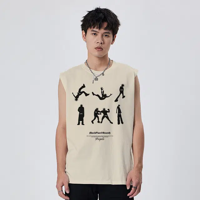 摇滚计划 动漫人物动作插画休闲宽松无袖背心 男女同款