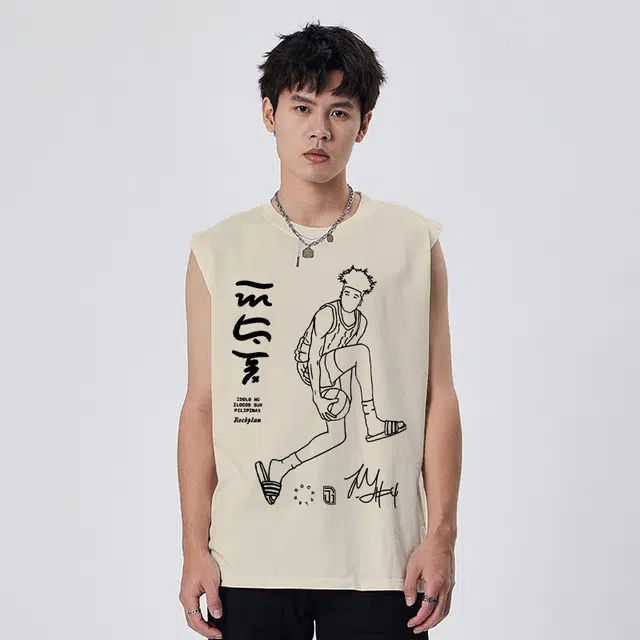摇滚计划 美式复古街头篮球无袖背心 男女同款