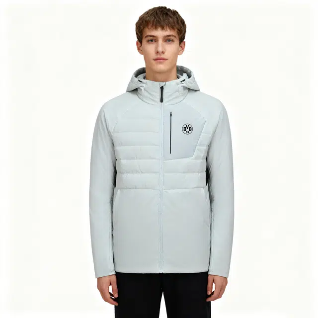 普鲁士多特蒙德 时尚简约基础款胸口高级感拼接口袋设计独特轻薄开衫拉链外套便携户外休闲运动保暖防风防泼水连帽棉服 男女同款