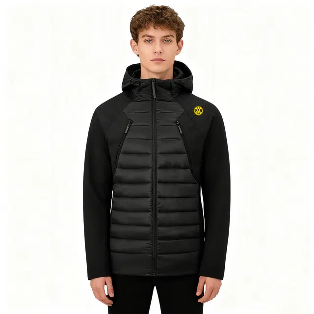 普鲁士多特蒙德 简约基础款胸口双拉链高级感拼接撞色设计独特轻薄开衫外套便携户外休闲运动保暖防风防泼水连帽棉服 男女同款