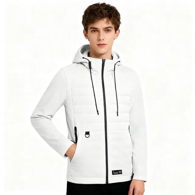 普鲁士多特蒙德 简约基础款拼接设计独特轻薄开衫拉链外套便携户外休闲运动保暖防风防泼水高级感连帽棉服 男女同款