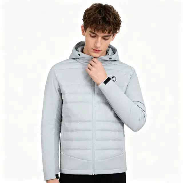 普鲁士多特蒙德 简约基础款立体剪裁拼接设计独特轻薄开衫拉链外套便携户外休闲运动保暖防风防泼水高级感连帽棉服 男女同款