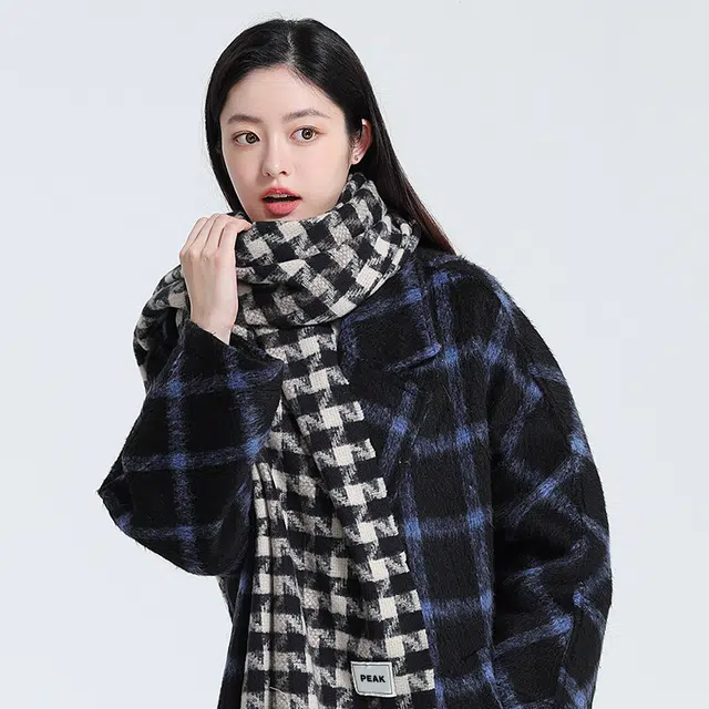 匹克 高级感保暖百搭英伦经典韩版格子 绒线围巾 男女同款情侣款