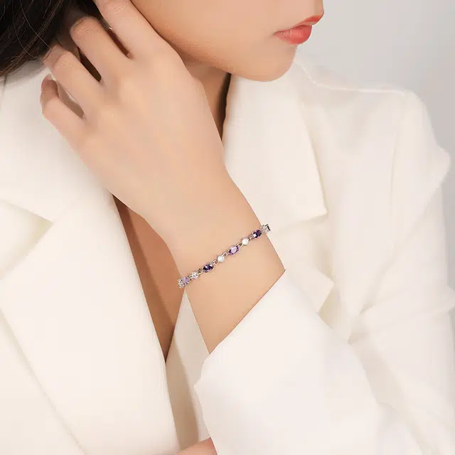 宝懿 小清新 轻奢小众精致 浪漫紫色紫执子之手 水晶 手链 女款