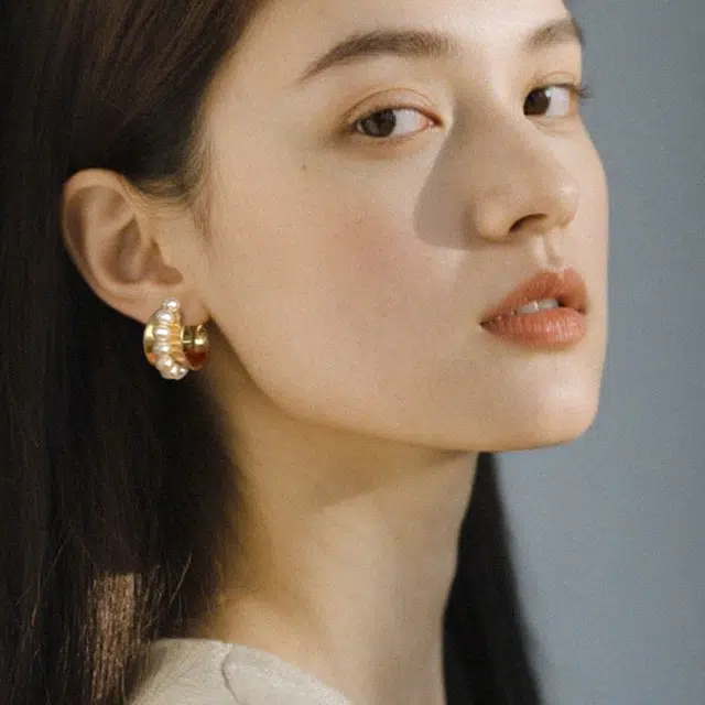 清野集 流金记欧美风几何造型手工绕线 铜镀金淡水珍珠 耳环 女款