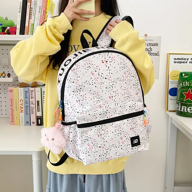 宝琳卡 学生运动时尚幼儿园小学 尼龙 书包背包双肩包 女款 白色/黑色
