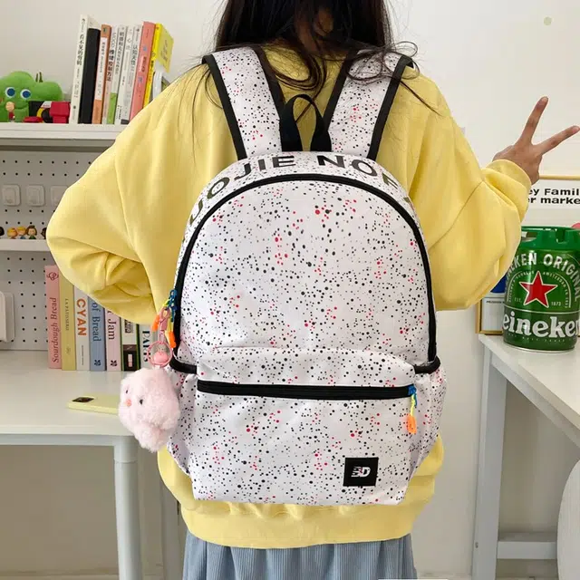 宝琳卡 学生运动时尚幼儿园小学 尼龙 书包背包双肩包 女款 白色/黑色