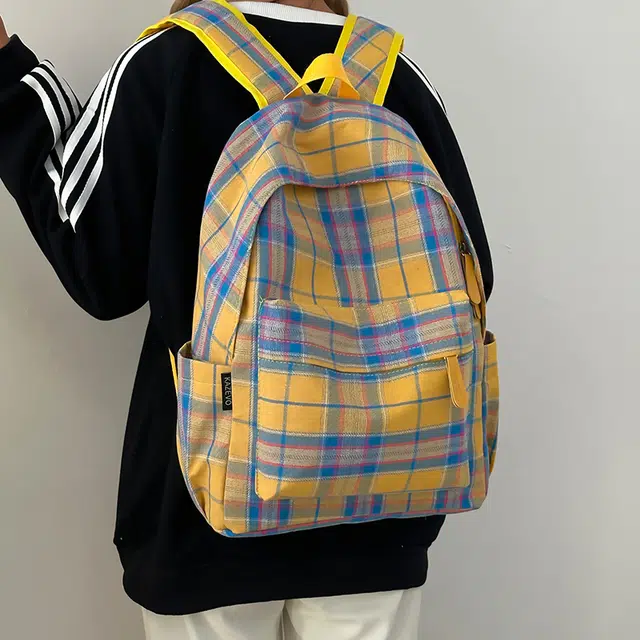 宝琳卡 时尚格子初中高中学生 尼龙 双肩包 男女同款情侣款 多色
