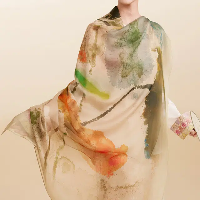 上海故事 清韵不染真丝非遗文化薯莨纱丝绸工艺色泽典雅植物清香防蚊驱虫柔滑细腻 披肩 女款