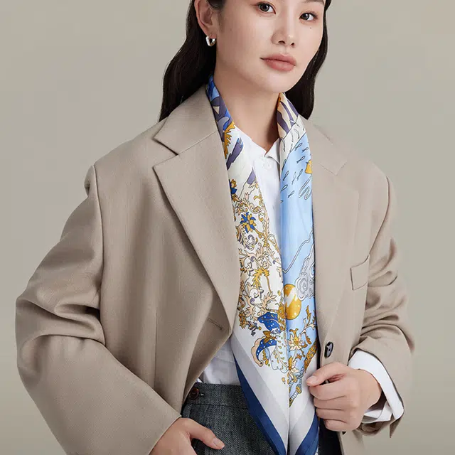 上海故事 乘风破浪印花真丝大方巾细腻柔滑光泽亮丽丝滑垂坠 桑蚕丝 丝巾 女款
