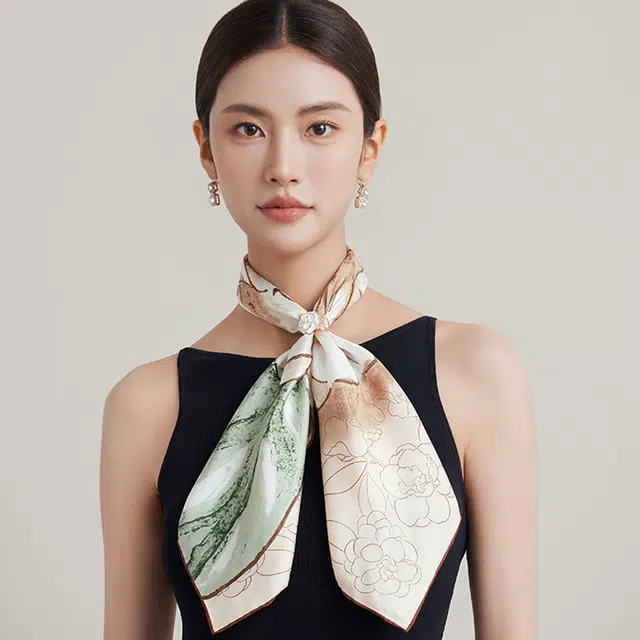 上海故事 山茶花语双面印花真丝中方巾顺滑抗皱亲肤柔软奢华 丝巾 女款