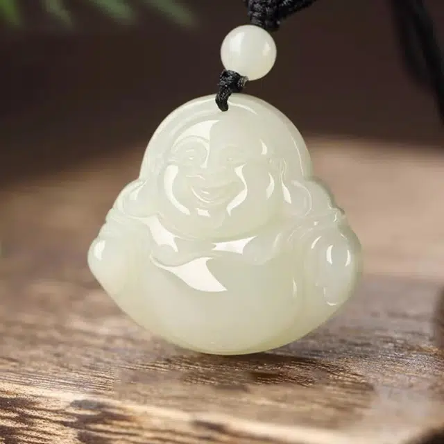 水贝之星 弥勒佛佛头 国潮复古新中式温润吉祥精致立体笑面大肚佛平安顺遂编织绳锁骨链 玉髓 玉石项链 男女同款情侣款