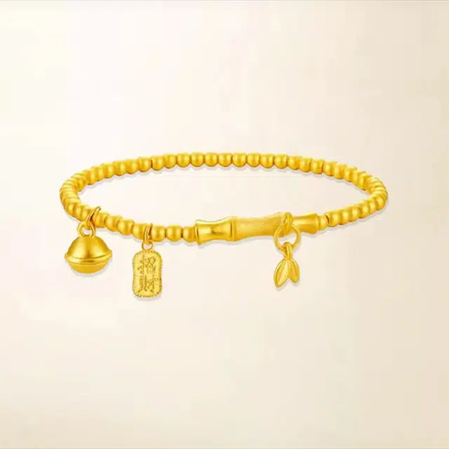 水贝之星 招财竹节铃铛 国潮复古新中式精致雅韵创意设计小众高级感温婉森系节节高升手饰 好运 足金 按克计价 黄金手串 女款