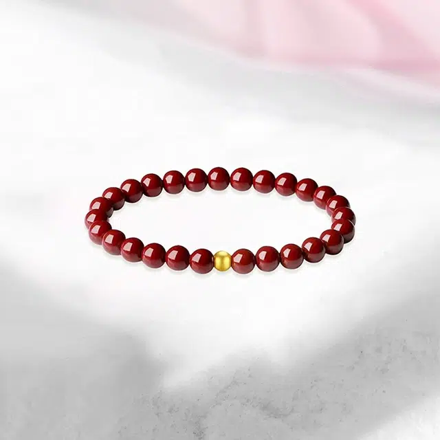 水贝之星 诸事顺意 国潮复古新中式精致小金豆本命年转运珠轻奢小众招财手饰 再造辰砂朱砂 玉石手串 男女同款情侣款