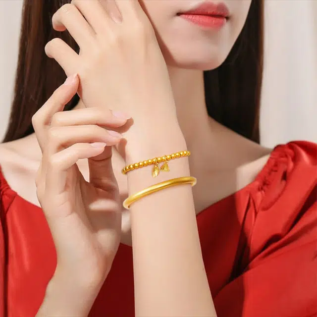 水贝之星 相思豆 简约精致甜美浪漫温婉气质百搭心心相印金豆豆小巧精美锁骨链 足金 一口价 黄金项链 男女同款情侣款
