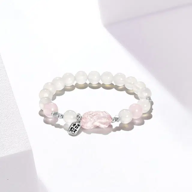 百利金 招财貔貅 平安纳福吉祥如意国潮新中式精致轻奢优雅气质时尚百搭高级感小众设计吞金兽转运珠手饰 粉水晶 手串 男女同款情侣款