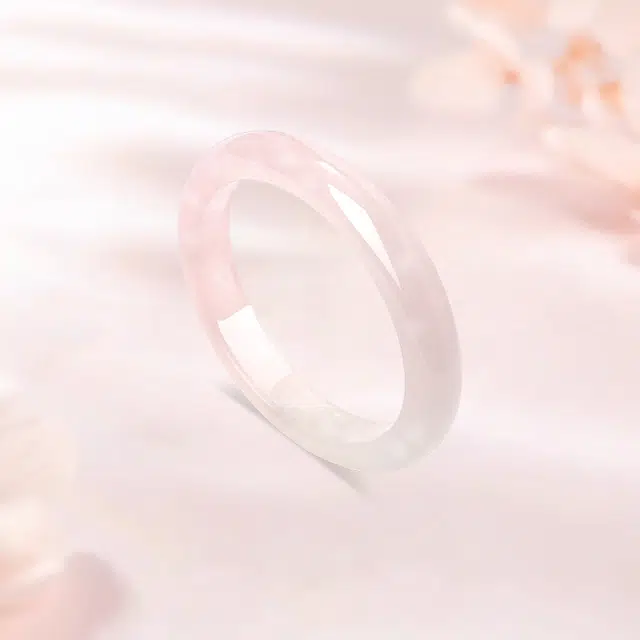 百利金 樱花粉 甜美精致温婉大方简约气质国潮复古新中式汉服旗袍搭配创意设计闭口素圈手饰 水晶 玉石手镯 女款