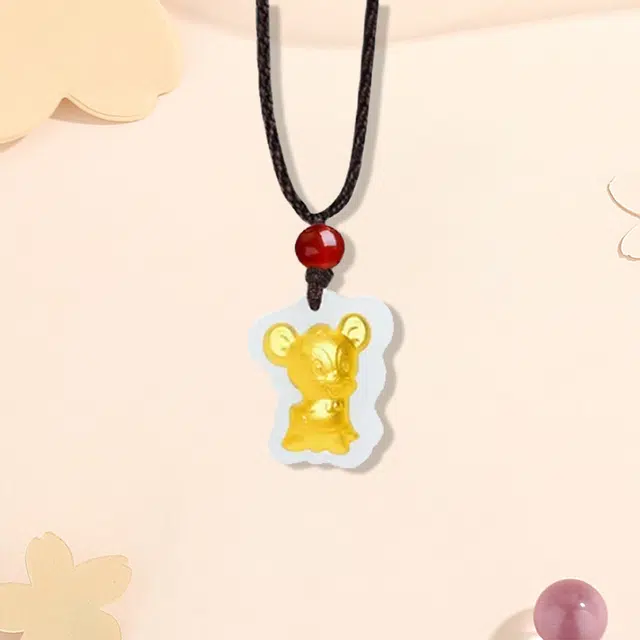 百利金 十二生肖金镶玉 创意设计简约时尚国潮新中式复古本命年转运珠锁骨链 玉髓 玉石项链 男女同款情侣款