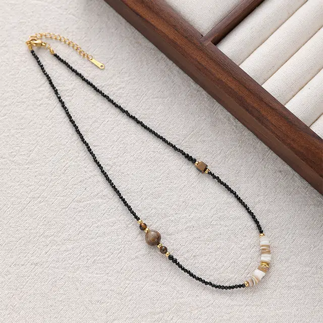 都爵 复古新中式串珠 小众高级感设计感 黑色水晶贝壳石头 项链 女款