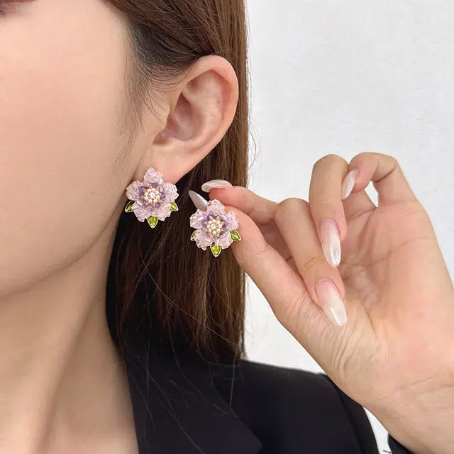 都爵 法式复古立体花朵浪漫花朵 铜 耳环 女款