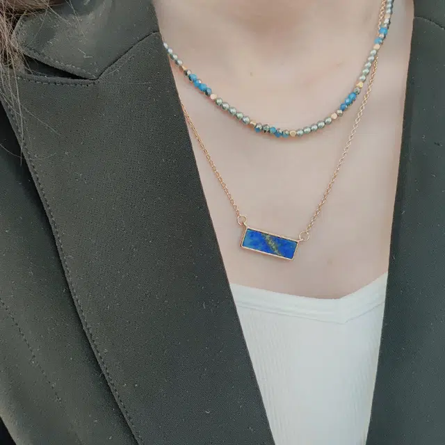 都爵 波西米亚潮流个性深蓝色双层 石头 项链 女款