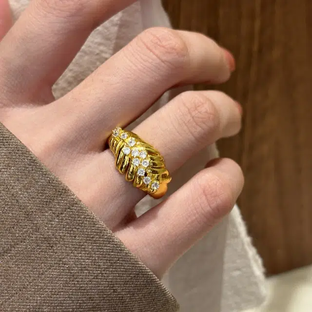 都爵 高级感复古轻奢优雅小众羽毛设计法式古感气质 铜 戒指 女款