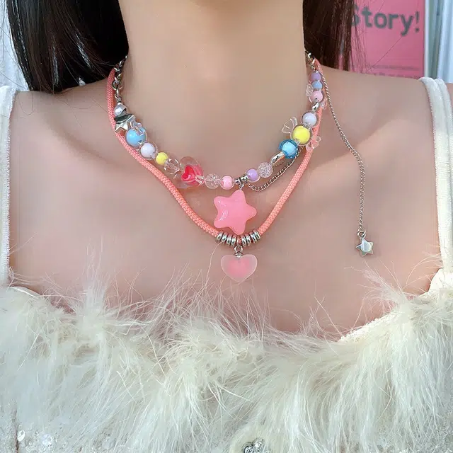 都爵 多巴胺彩色 小众轻奢设计感双层叠戴饰品 钛钢 项链 女款